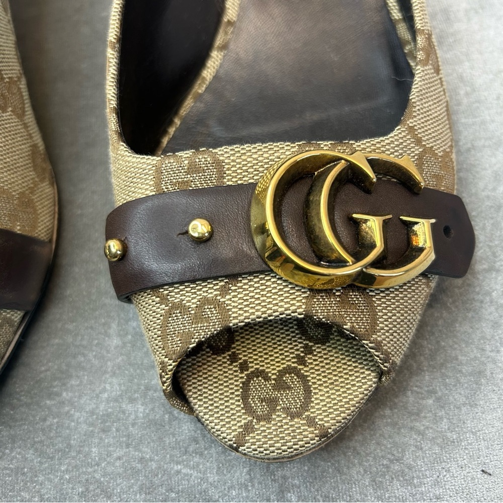 Gucci tan brown GG Lifford canvas flats Sz 39 - Picture 6 of 12